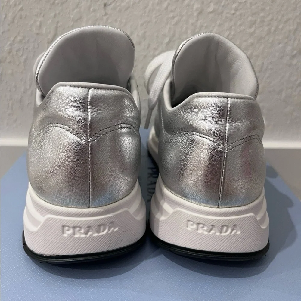 Prada Women's Metallic Silver Sneakers - Picture 4 of 7